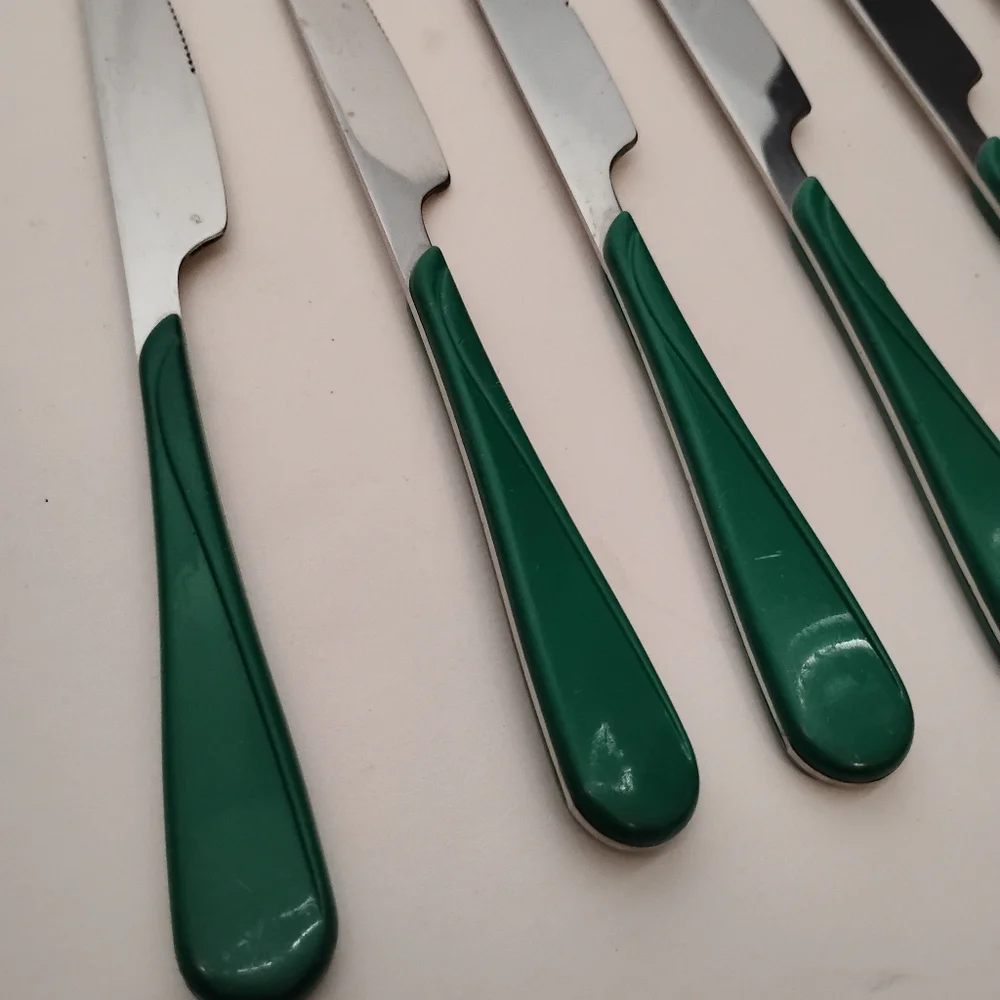 Vintage Lot Of 7 WF‎ Washington Forge Swirl Stainless Flatware Teal / Green